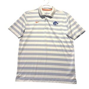 Nike Boise State Broncos Dri-FIT Striped Polo Shirt Mens Large White Blue 622484